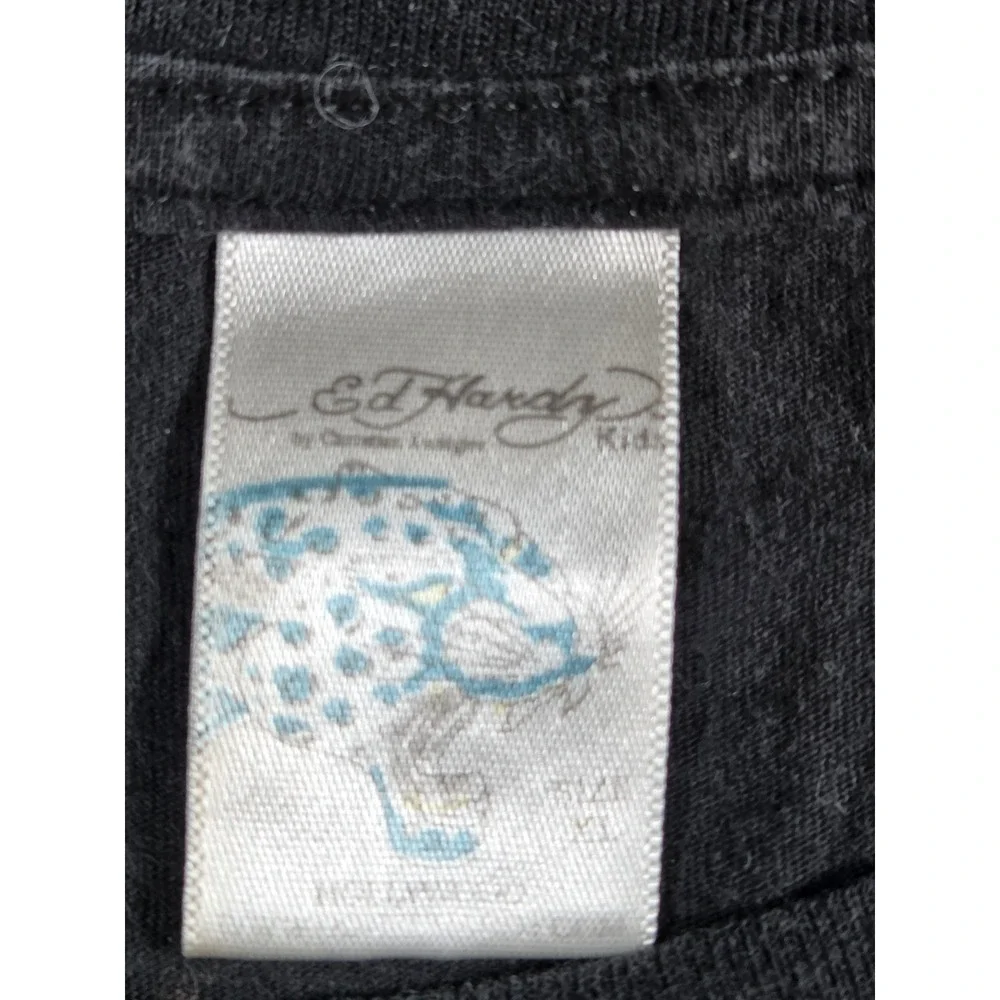 Ed Hardy Graphic T-Shirt Kids XL Black Brown Gold Kids Tattoo Tiger Foil Tee - Picture 4 of 8